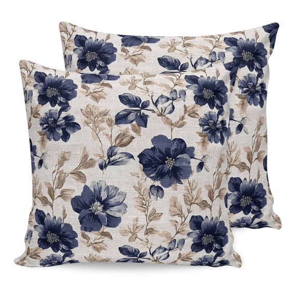 Pillow Covers 26x26 Set of 2, Navy Indigo Florals Throw Pillow Covers Decorative Couch Cushion Cover, Farmhouse Botanical Peonies Leaves Microfiber Soft Square Pillowcases for Bedroom Living Room
