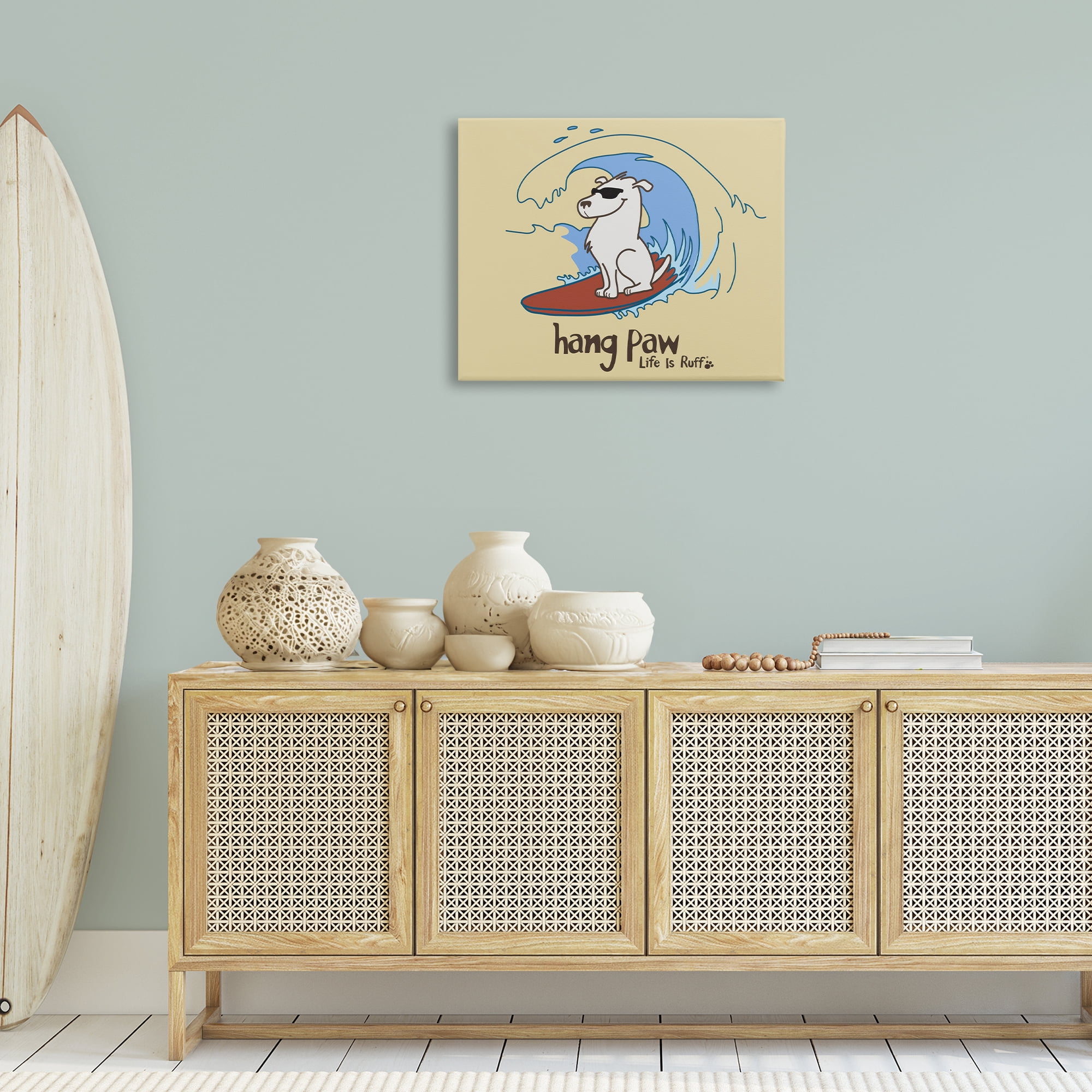 Stupell Industries Hang Paw Surfing Dog Animals Painting Wrapped Canvas Art Print Wall Art, 30 x 24