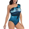 thumbnail image 3 of Honeii Ocean Dolphin Fish School for women's one-piece swimsuit featuring a chic one-shoulder design experience elegance and style in the water-Small, 3 of 6
