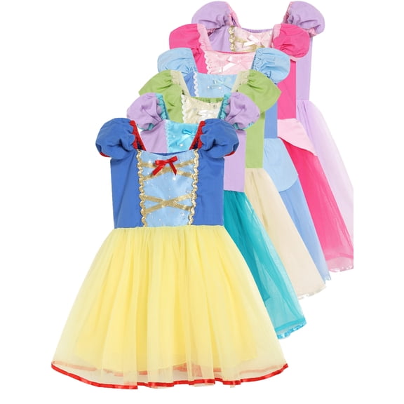 HWJAD 1 Piece Princess Dress for Toddler Girls Puff Short Sleeve Birthday Party Dresses for 2-7Y Kids Girl