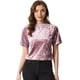 thumbnail image 1 of Camiseta de manga corta con cuello redondo informal de terciopelo vintage para mujer Rosa L, 1 of 5
