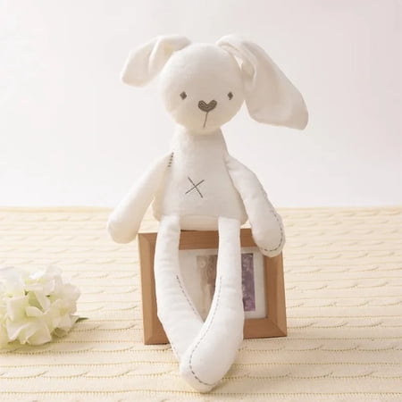 Soft Linen Bunny Stuffed Animal, Minimalist White Long Ear Rabbit Plush Toy, Baby Security Comfort Doll for Nursery Decor & Gift