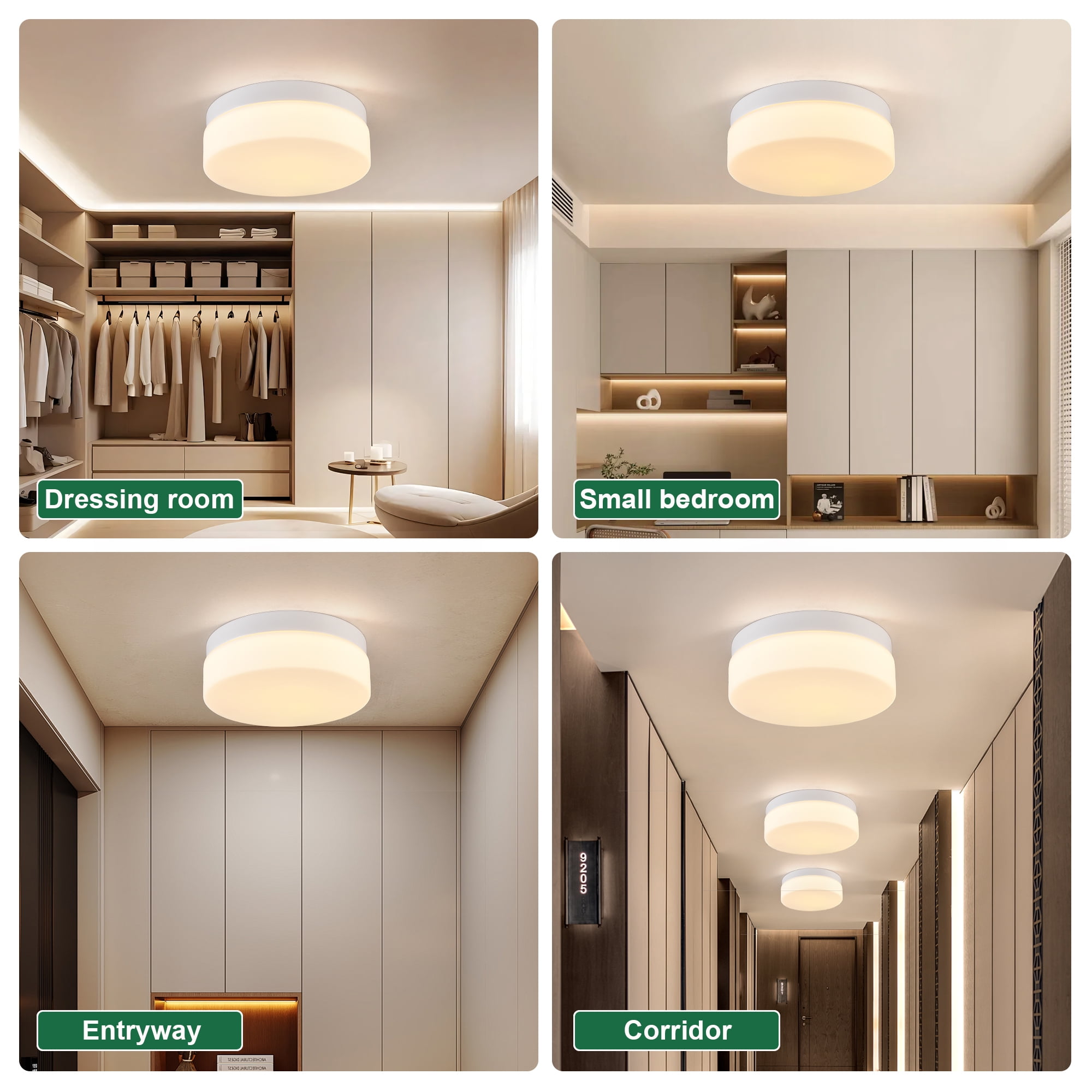 Jopath 12 Inch LED Flush Mount Ceiling Light, Modern Kitchen Recessed Ceiling Lamp Closet Round Surface for Bathroom Laundry Bedroom Hallway Black White