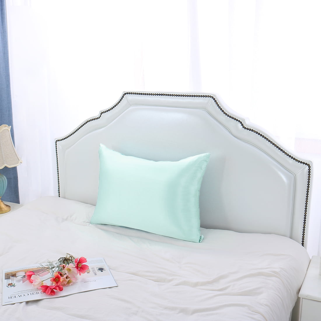 3 Pack 19 Momme Smooth Mulberry Silk Pillow Case Cover, Standard, Light Green