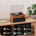 thumbnail image 3 of Reproductor de discos de vinilo con parlantes estéreo duales para estantería Tocadiscos Bluetooth con transmisión por correa vintage con parlantes externos, convierte vinilo a MP3, reproductores LP En, 3 of 5