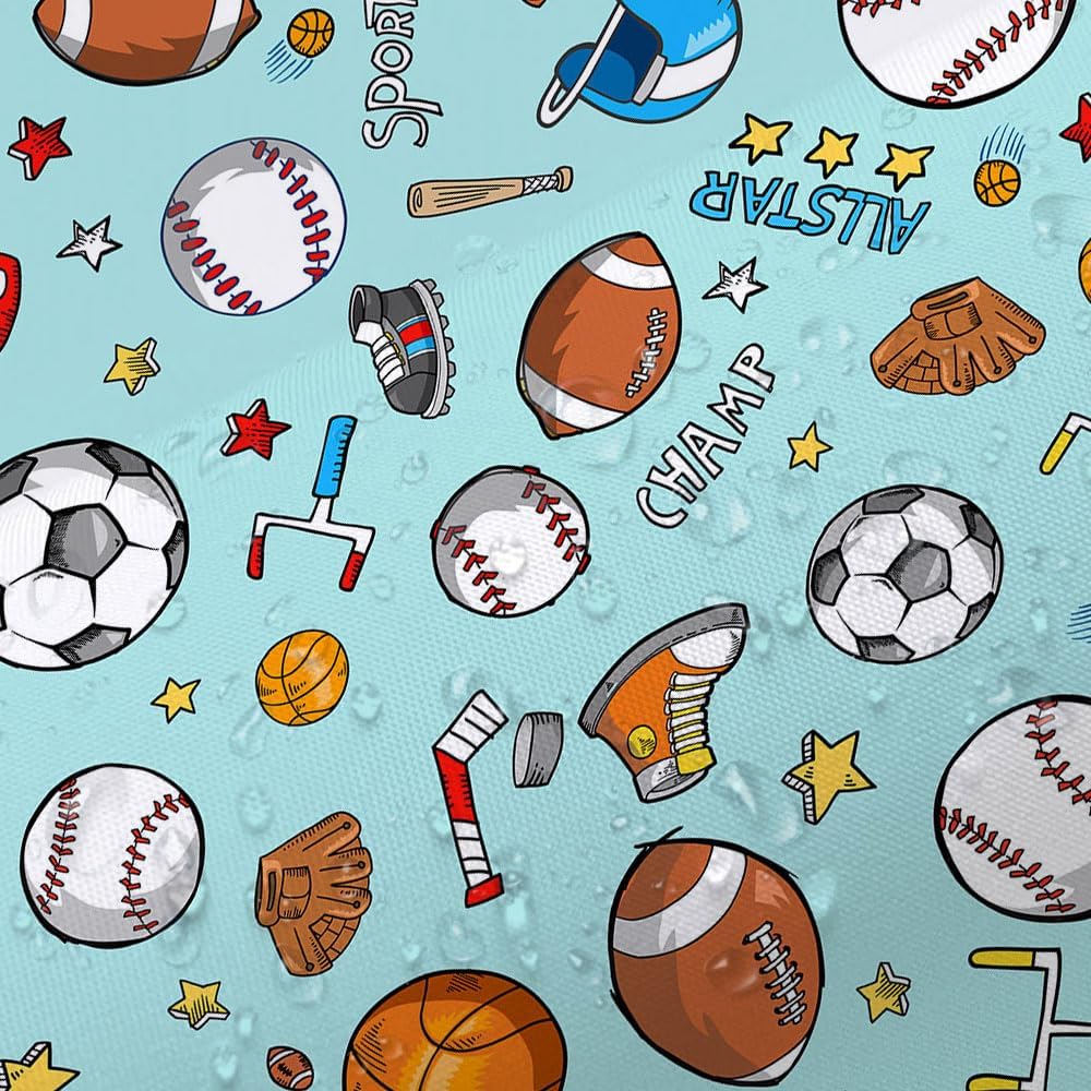 Sports Shower Curtain for Kids Children Teens, Basketball Football Baseball Hockey Star Teal Shower Curtain Sports Bathroom Decor, Fabric Baseball Shower Curtain Set with Hooks (72X84), Teal