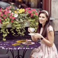 thumbnail image 4 of Elastic Fitted Round Tablecloth, Purple Sunshine Sunflower Waterproof Stretch Table Cover for 36"-44" Tables, Pastoral Bees Farmhouse Floral Washable Outdoor Tablecloths for Patio, Picnic, Camping, 4 of 9