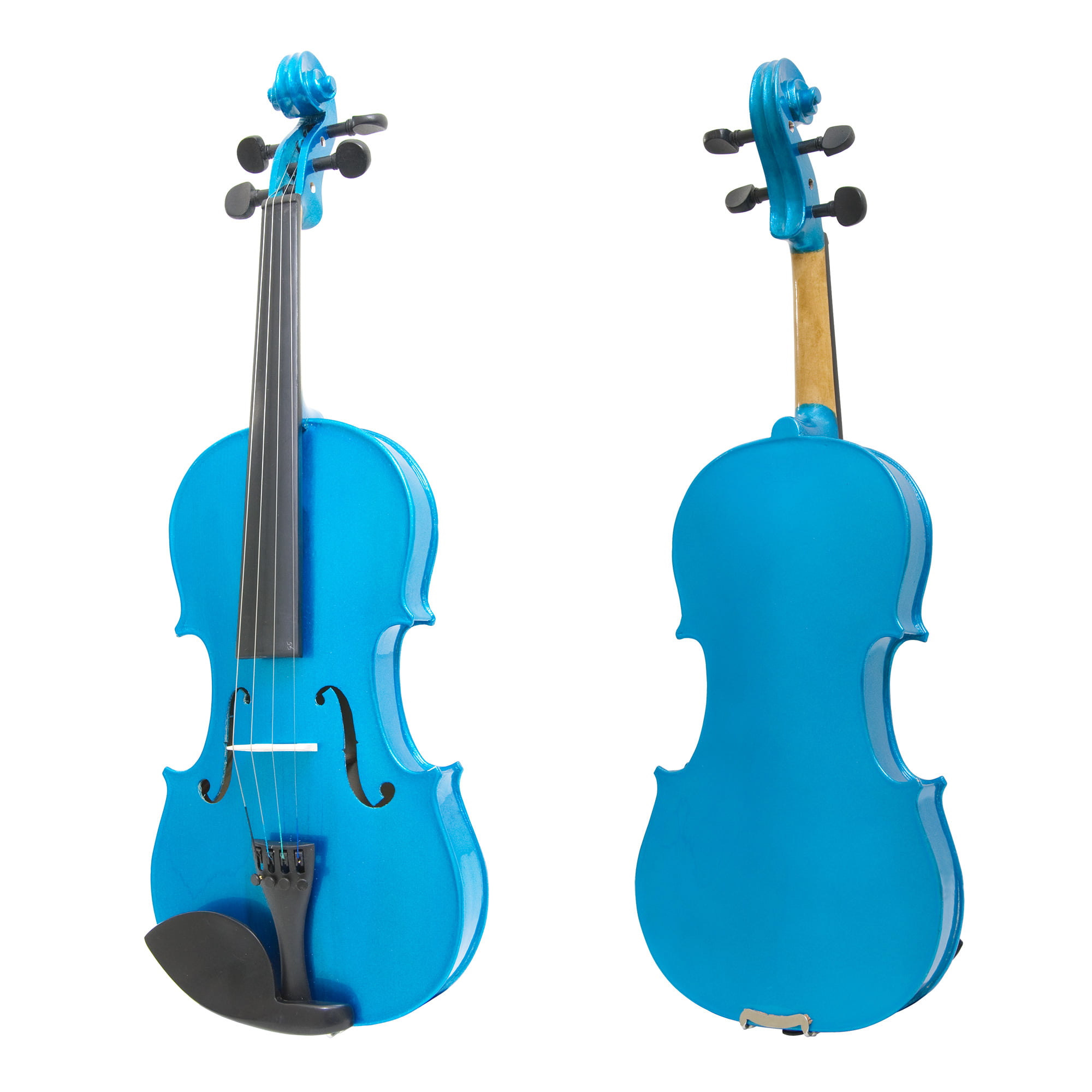 Mendini by Cecilio Size 3/4 MV-Blue Solid Wood Violin w/ Shoulder Rest, Extra Strings, Bow, 2 Bridges, Violin Mute & Case, Metallic Blue -