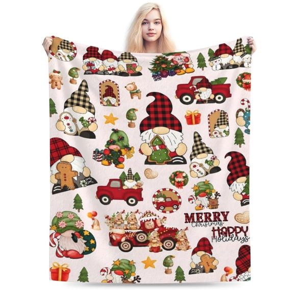 Christmas Gnome Blanket, Gnomes Plush Gifts for Santa Xmas Truck Tree Snowman Throw Blanket 50x40