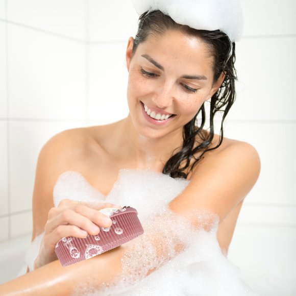Xihbxyly Cepillo de Baño para Bebé, de Pelo Suave, Multifuncional, de Masaje, de Doble Cara, con Cordón para Colgar.