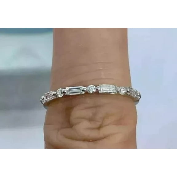 2Ct Baguette Lab Created Diamond Women Eternity Band Ring 14k White Gold Plated