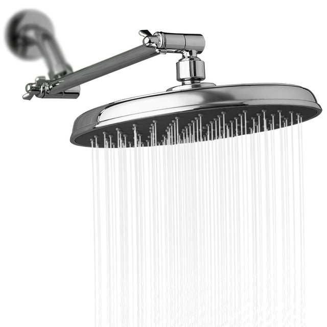 Rainfall Shower Head 9-inch Round Rain Shower Head with Angle Adjustable Shower Arm Extension Polished