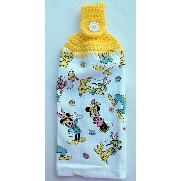 EASTER EGGS - MICK & MIN PLUTO DAFFY - CROCHET TOP HANGING KITCHEN TOWEL