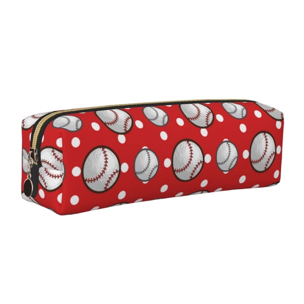 Easygdp Cute Baseball para Estuche de Lápices de Cuero, Estuche de Papelería de Cuero, Estuche de Gran Capacidad con Cremallera