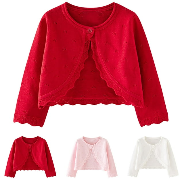 SYVGVA Cardigan à Manches Longues pour Filles Tout-Petits Manteau à Boutons Veste Couleur Unie pour Enfants, Rouge, 4 Ans