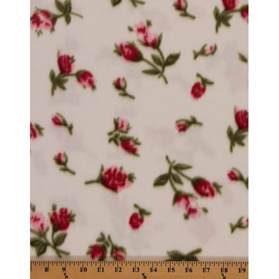 Fleece Pink Tulips/Roses on White Flowers Fleece Fabric Print By the Yard (oe375s)