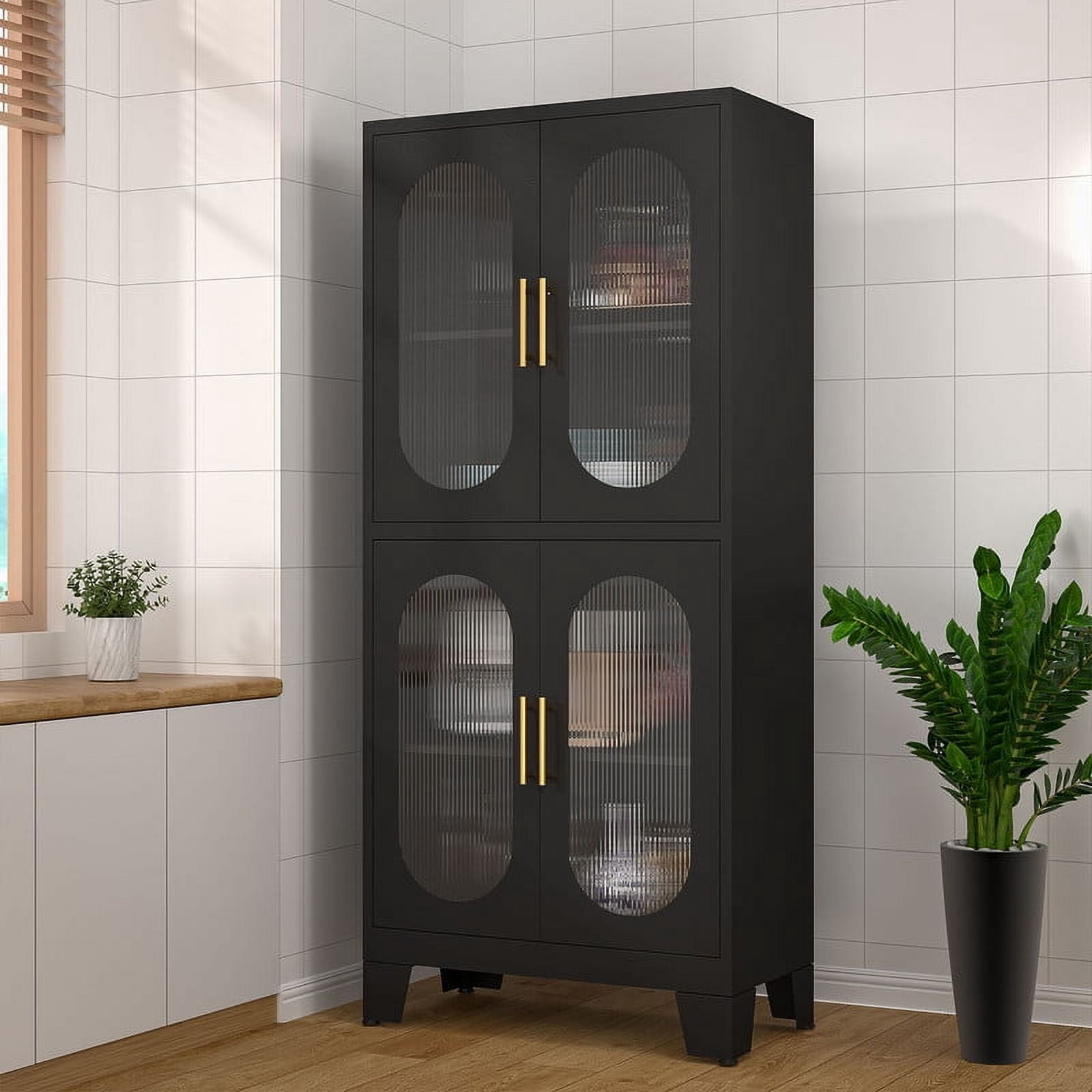 ERO Metal Kitchen Pantry Hutch Storage Cabinet with Acrylic doors And Adjustable Shelves