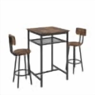Bar Table Set of 2,Bistro Kitchen Table Sets,Wood Pub Bar Table Set with Storage Rack for Small Space, Apartment,Brown