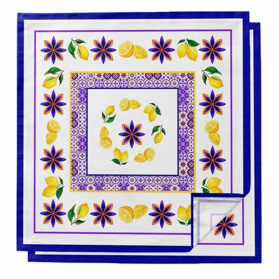 Blue Purple Lemons Cloth Napkins, Summer Watercolor Italian Style Flower Washable and Reusable Dinner Napkins Set of 2, Table Napkin for Kitchen Party Birthday Wedding Hotel Housewarming 20"x20"