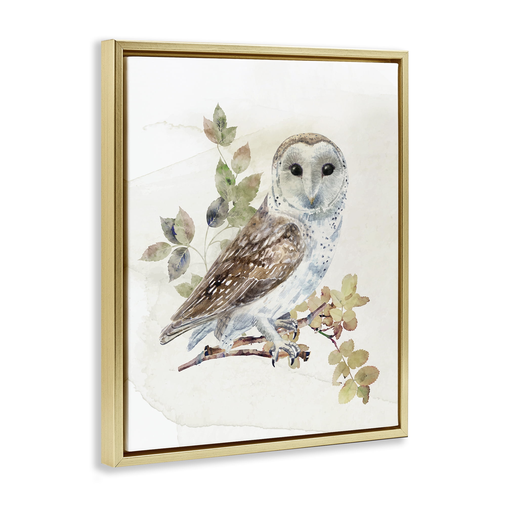 Stupell Industries Owl Among Autumn Leaves Gold Framed Floater Canvas Wall Art, design by CAD Designs