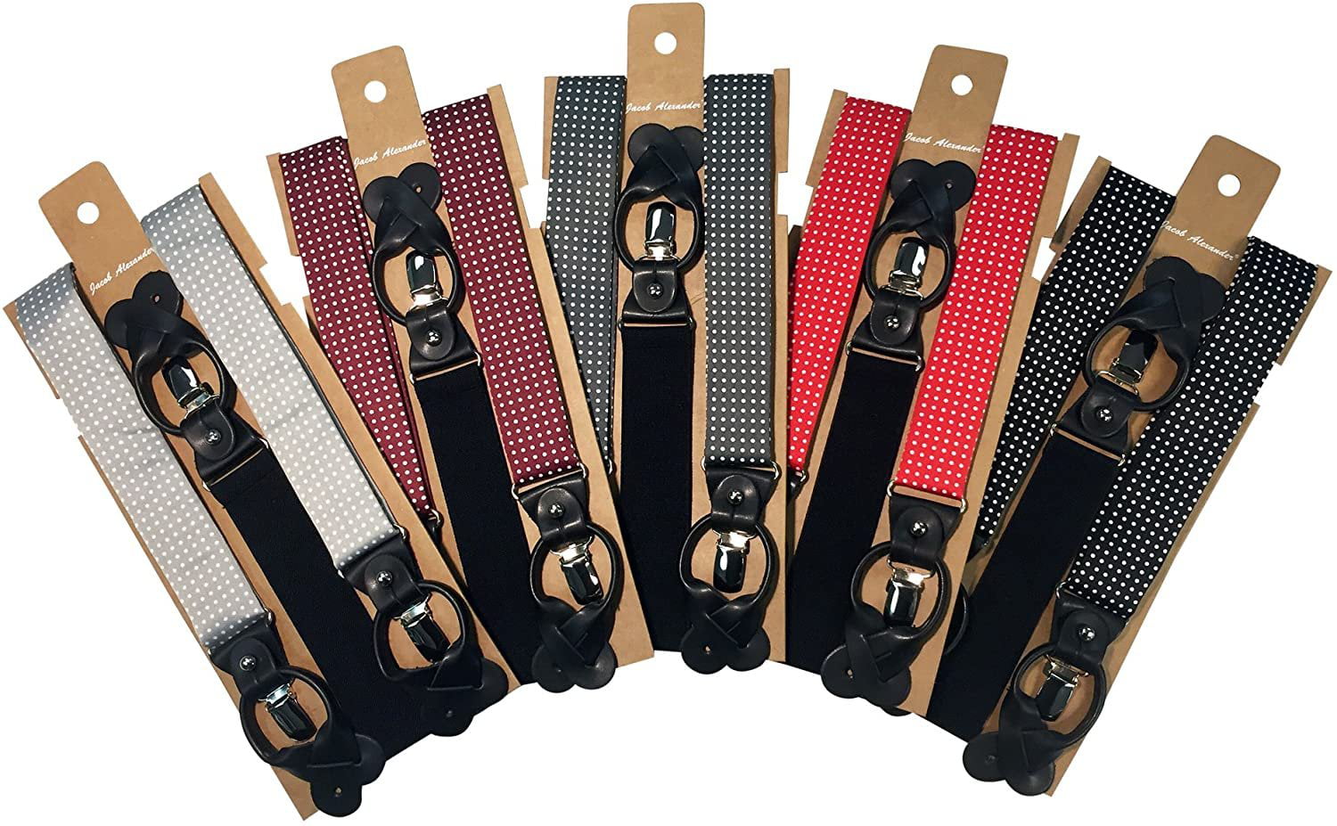 Jacob Alexander Mens Polka Dot Y-Back Suspenders Braces Convertible Leather Ends and Clips Red