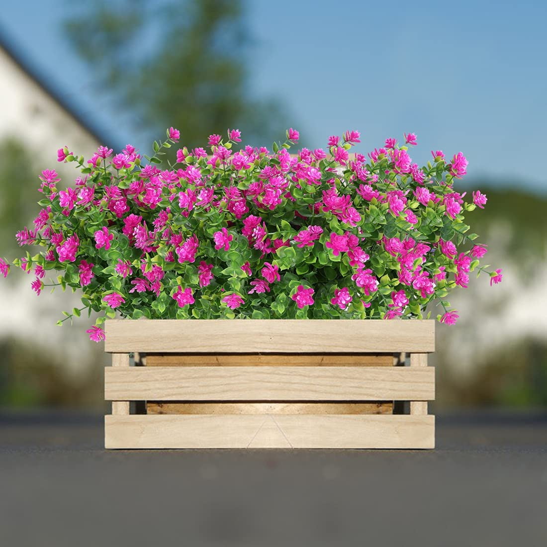 Morttic 24 Bundles Artificial Flowers Fake Boxwood Shrubs UV Resistant No Fade Faux Greenery Faux Plastic Lotus for Home Garden Hanging Planter Indoor Porch Patio Office Wedding Decoration(Fuchsia)