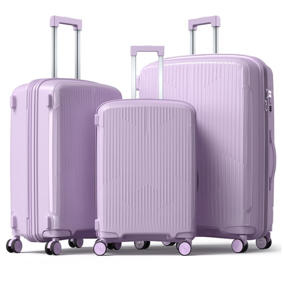 Nazhura Luggage Set, 3-Piece Hardside Suitcase Set, 20-inch Carry On, 24-inch, 28-inch Luggage Purple