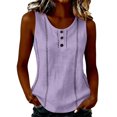 thumbnail image 2 of ClodeEU Women's Round Neck Sleeveless Tank Top,Casual Loose Fit Solid Color Blouse with Button for Summer Purple,Women's Plus XXL, 2 of 6