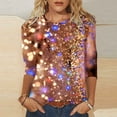 thumbnail image 2 of ZMHEGW T Shirts For Women Graphic Sequin Casual Printed Round Neck Loose Sleeved Quarter Sleeved Top Tshirts, 2 of 5