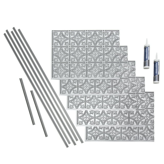 FASÄDE Traditional Style 1 Decorative Vinyl Backsplash 15 sq ft Kit in Argent Silver