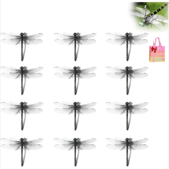 12-Pack Dragonfly Clip Bug Repellent, 3D Fake Dragon Flies with Clip to Keep Bug Away, Dragon Fly Clips for Bugs Repellent Decor, Decoy Clips for Garden Yard Patio Decorative Outdoor