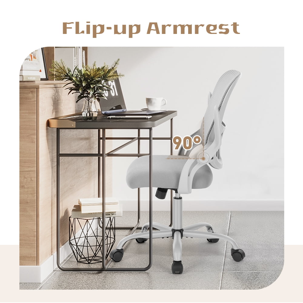 CONCETTA Ergonomic Office Chair with Flip-up Arms & Lumbar Support – Mid-Back Desk Gray