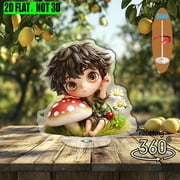 1pc 2d flat Rotating acrylic centerpiece featuring a charming boy under a mushroom with a ladybug perfect for home display office accent or creative gifting