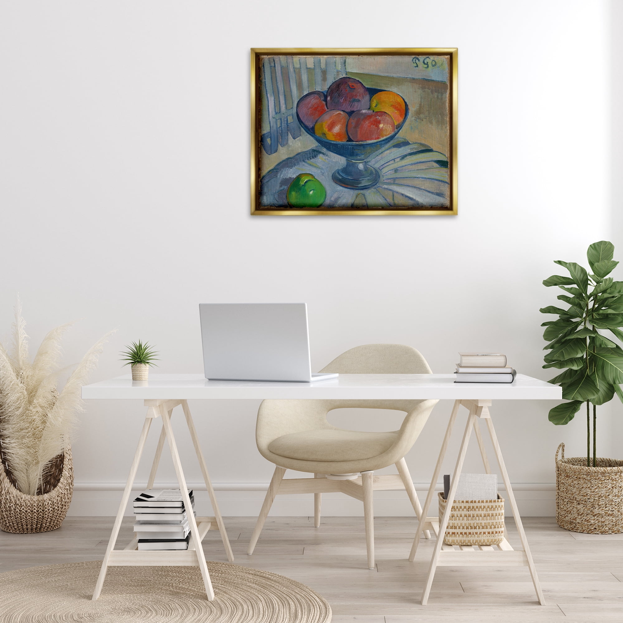Stupell Industries Classic Fruit Dish on Garden Chair Food & Beverage Painting Gold Floater Framed Canvas Art Print Wall Art, 31 x 25