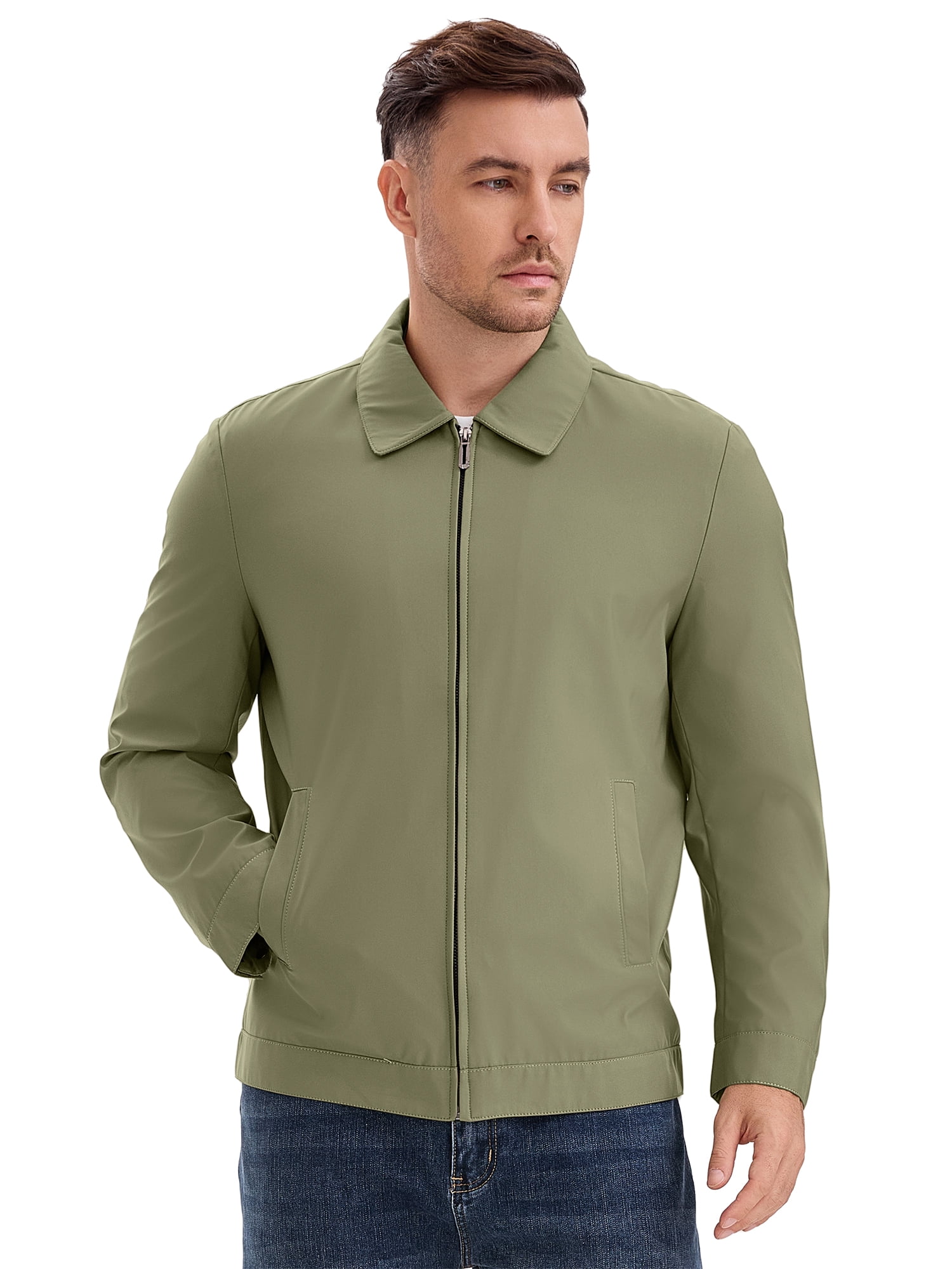 DARING DIVA Men's Long Sleeve Full Zip Up Lapel Solid Lined Jacket M Khaki