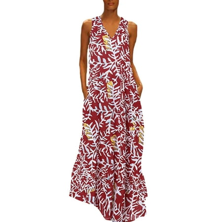

Formal Dresses for Women White Dress Women Fashion Women V-Neck Sleeveless Casual Floral Printed Maxi Dress on Clearance Summer Dresses Valentines Dress for Women Homecoming Dresses Red M