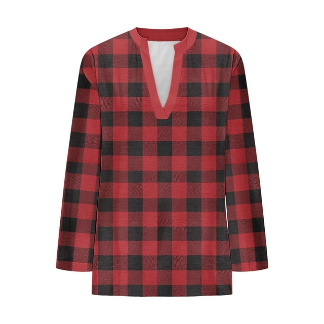 GreatBaby Women's V-Neck Three Quarter Sleeve T-Shirts Raglan Styles Loose Styles Button Details Tops Casual Wear Fall Daily Routines(Red#1,L)