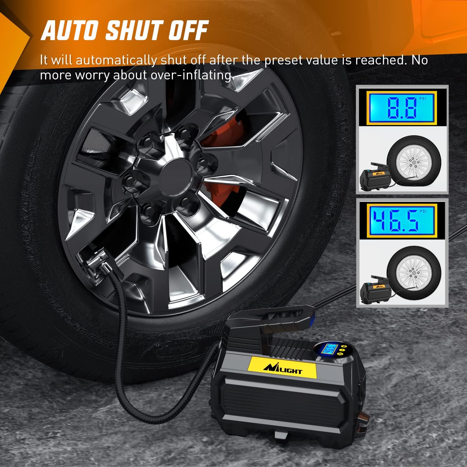 Nilight Tire Inflator Air Compressor Portable Air Pump for 12V DC Car Tires with Digital Pressure Gauge 150PSI Auto Tire Pump with LED Light for Cars ATVs Bicycles