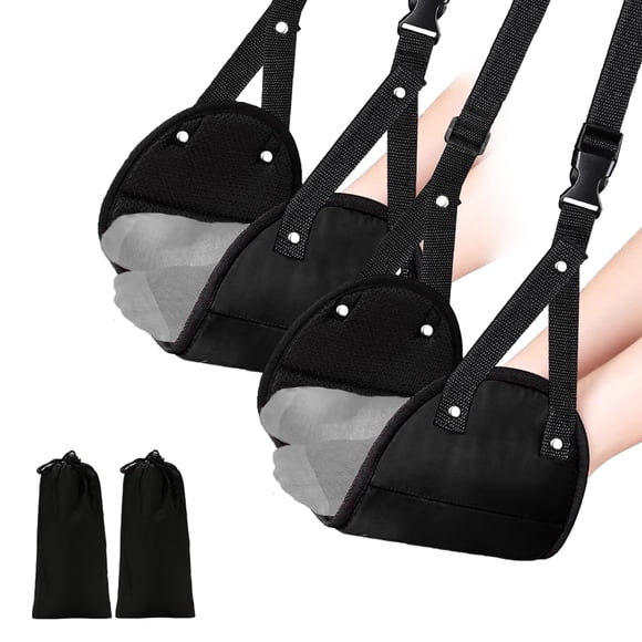 Hamaca para pies para avión Aksiko, ajustable, negra, paquete de 2