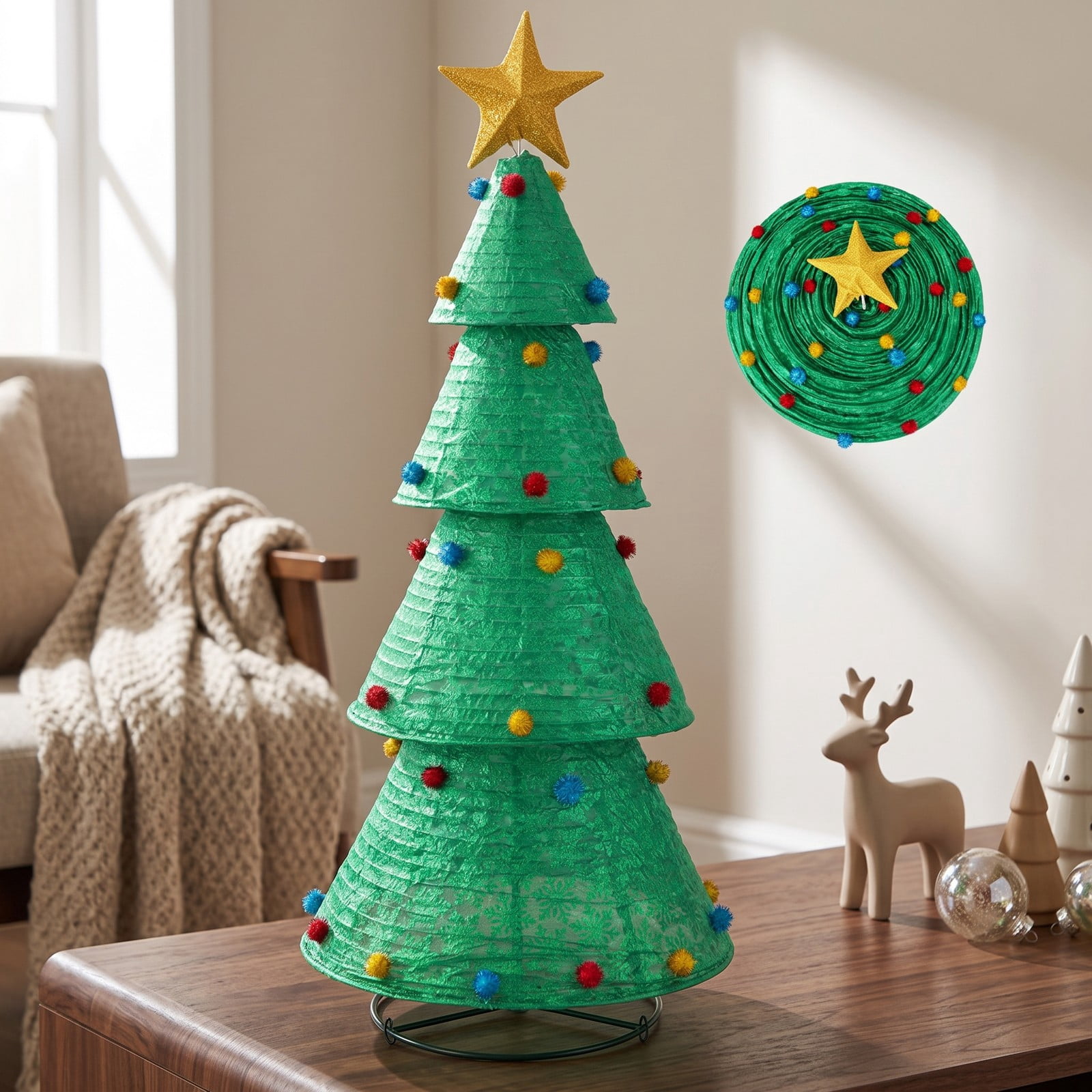 RUIE Pop-Up Christmas Tree 6.5 ft with 200 Warm White LED Lights, Collapsible Pre-Lit Artificial Xmas Tree for Indoor Outdoor Holiday Decoration, White