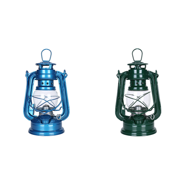 Linterna de queroseno, combustible, linternas de camping de metal para decoración de patios (azules)