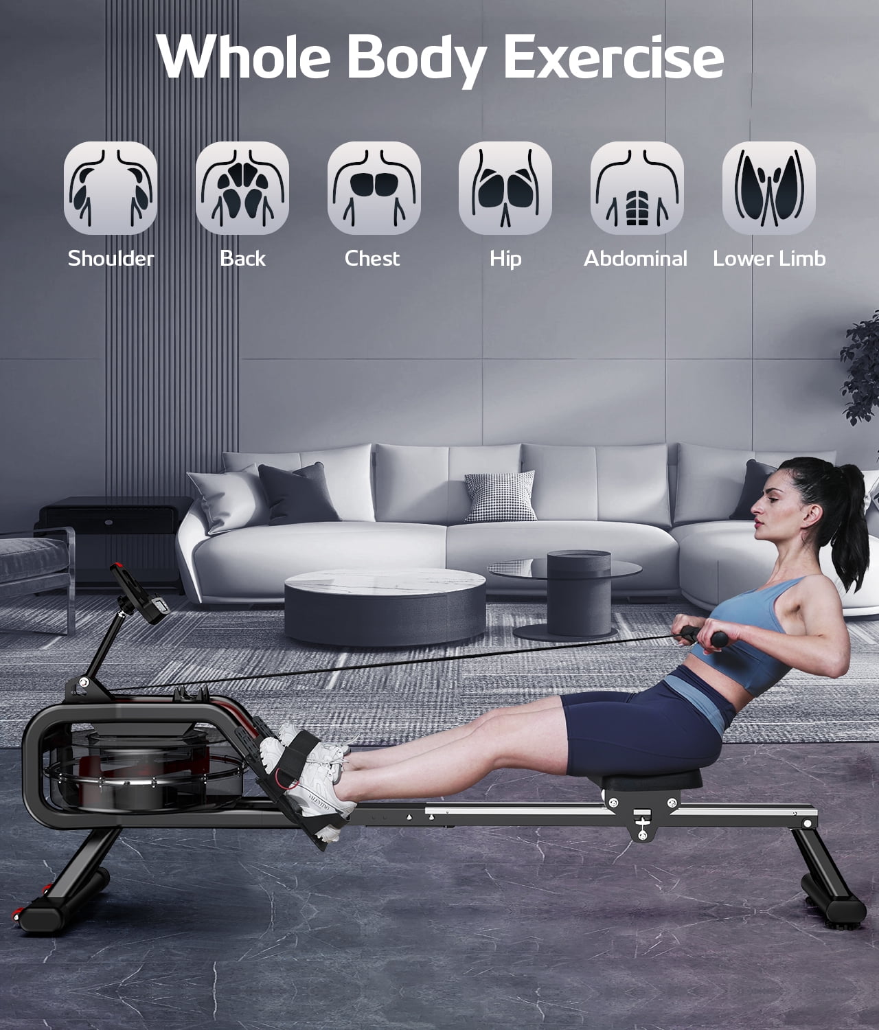 Pooboo 85% Pre-assembled Magnetic Rowing Machines Rower Foldable 8 Level Resistance Indoor Rower Machines Home Exercise 350lb
