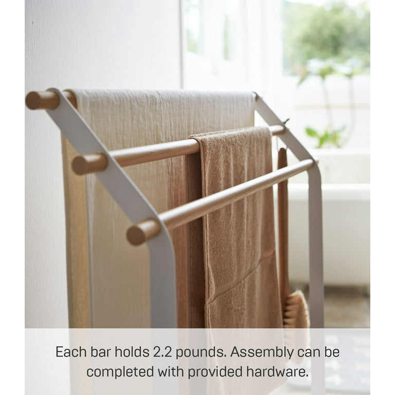 Yamazaki Home Bath Towel Rack, Steel and Wood, Holds towels up to
