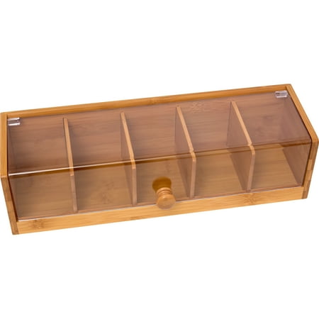 Acrylic Bins - Lipper International Bamboo & Acrylic Tea Box, 5-Sections