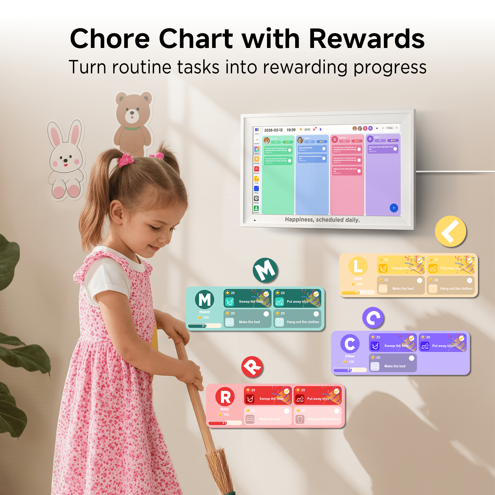 Callsky Digital Calendar with 15.6-inch Touchscreen, Smart Family Wall Planner & Chore Chart, Sync Calendars, 1080P Photo Frame