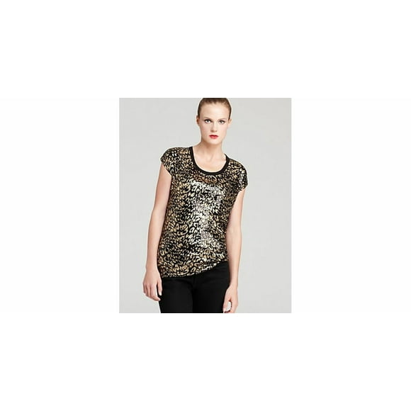 MICHAEL Michael Kors Metallic Cheetah Foil Print Short Sleeve Top ( S )