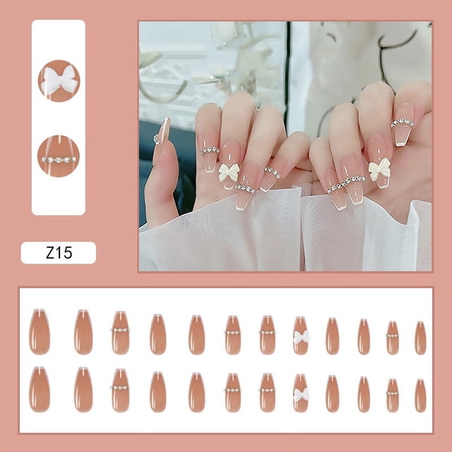 Parche para uñas Parche para uñas Lindo parche para uñas postizas corto extraíble Parche para uñas con lazo en forma de corazón de melocotón