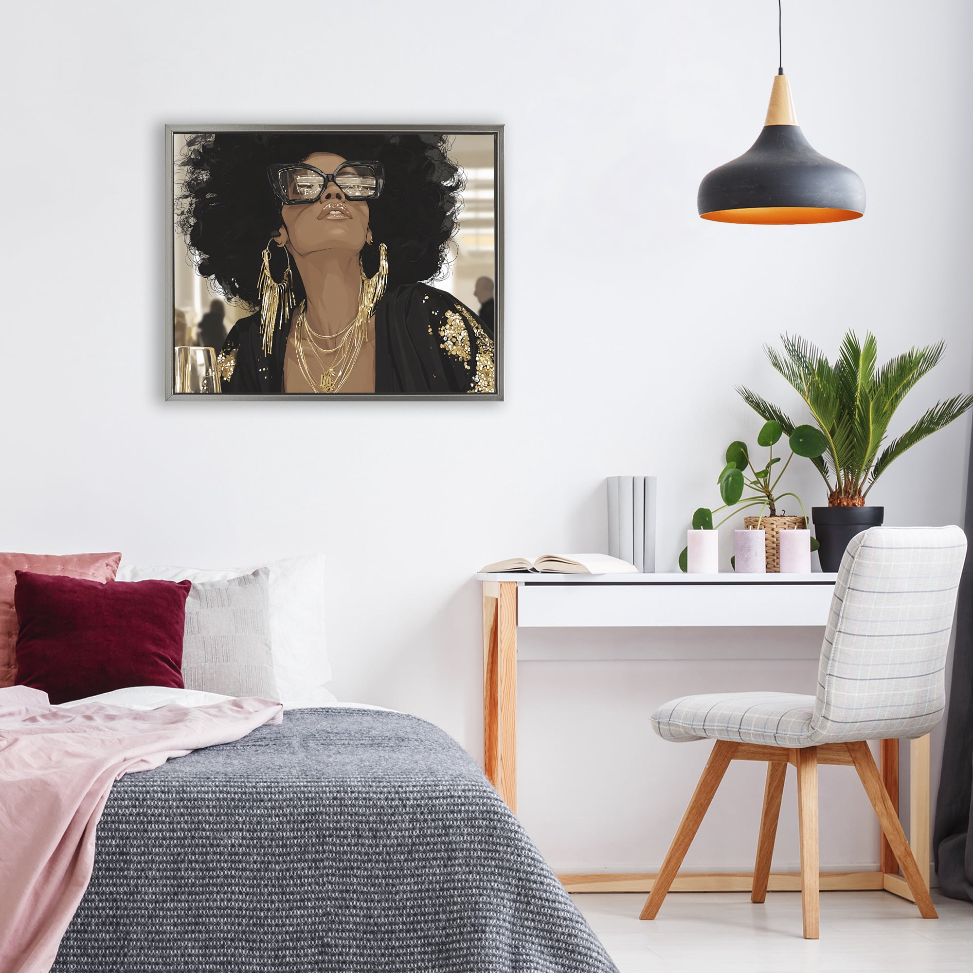 Stupell Industries Full Of Confidence Beautiful Woman Gray Framed Floater Canvas Wall Art, design by Franklyn Gregory