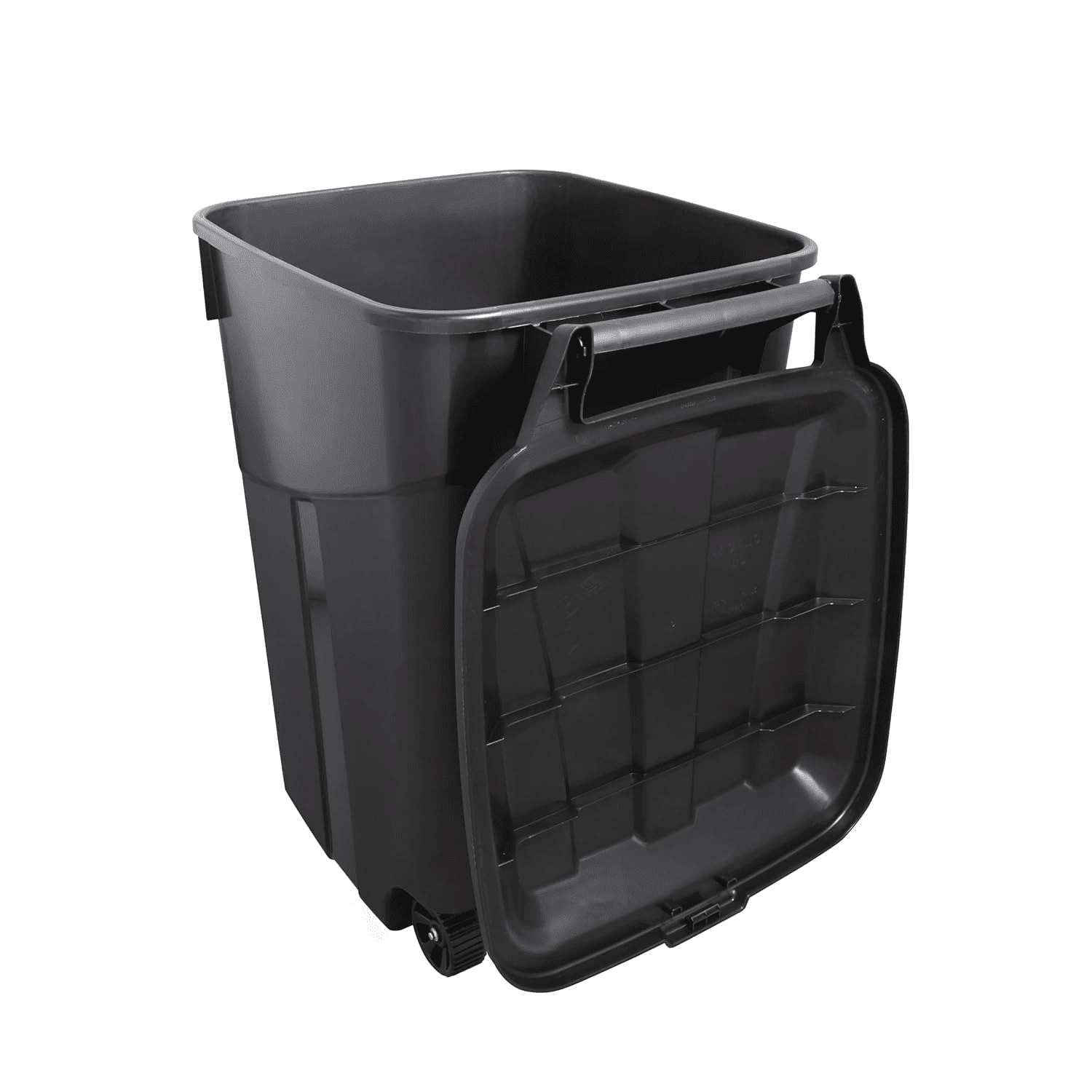45-Gallon Heavy-Duty Wheeled Garbage Can - Plastic Trash Bin with Attached Lid for Residential, Commercial & Industrial Use - Black