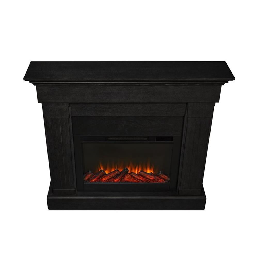 Bowery Hill Solid Wood Black Electric Fireplace Rectangular Adjustable Thermostat 47.5" Unassembled